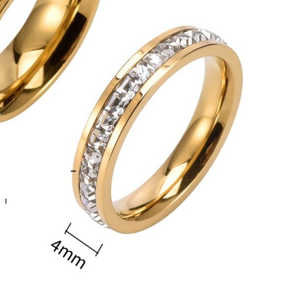 3/$35 18k Gold Plated Stainless Steel Band Ring Single Row Crystal Zirconia - Picture 5 of 7